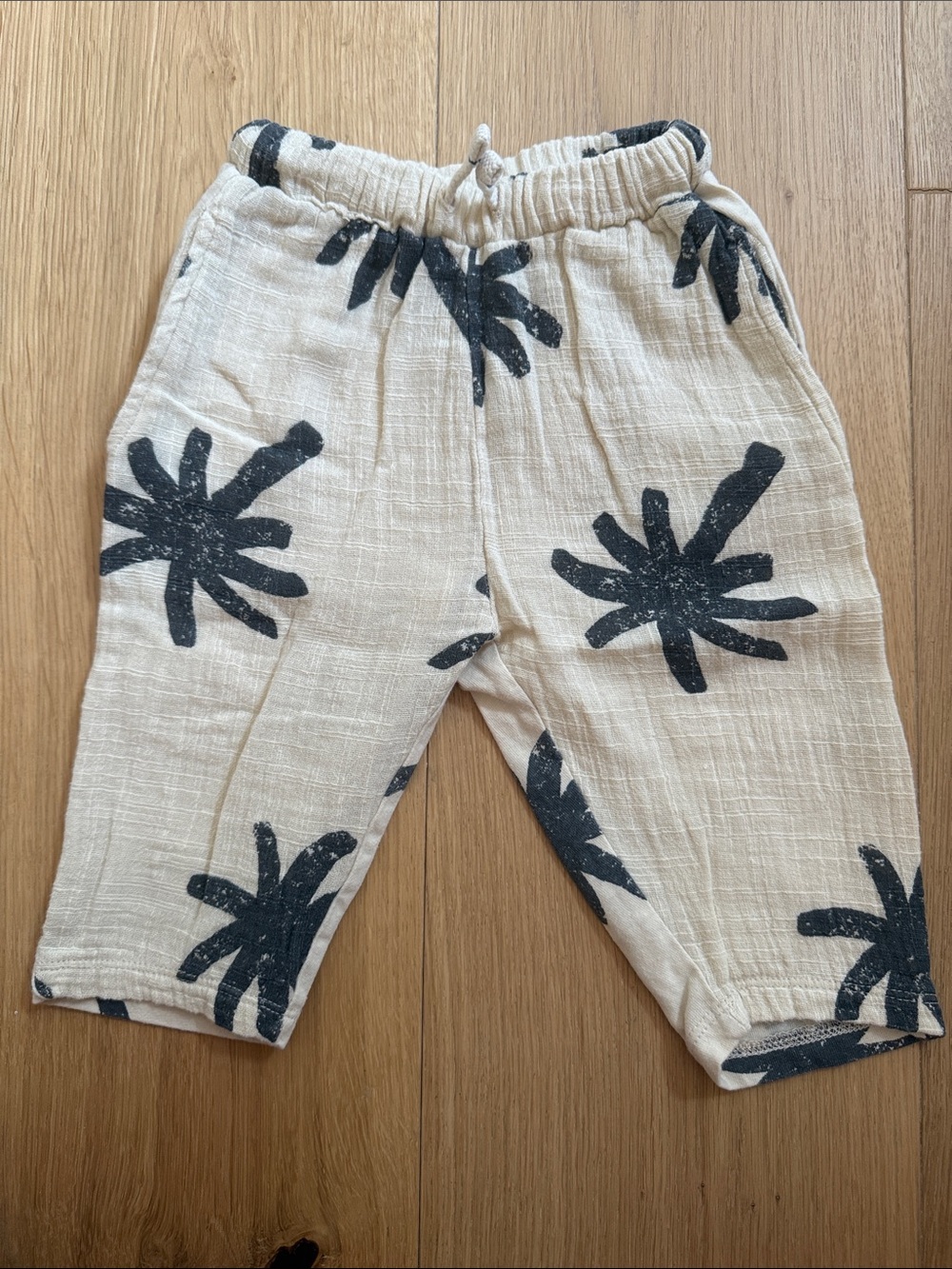 Zara Cream Pants with Black Palm Motif